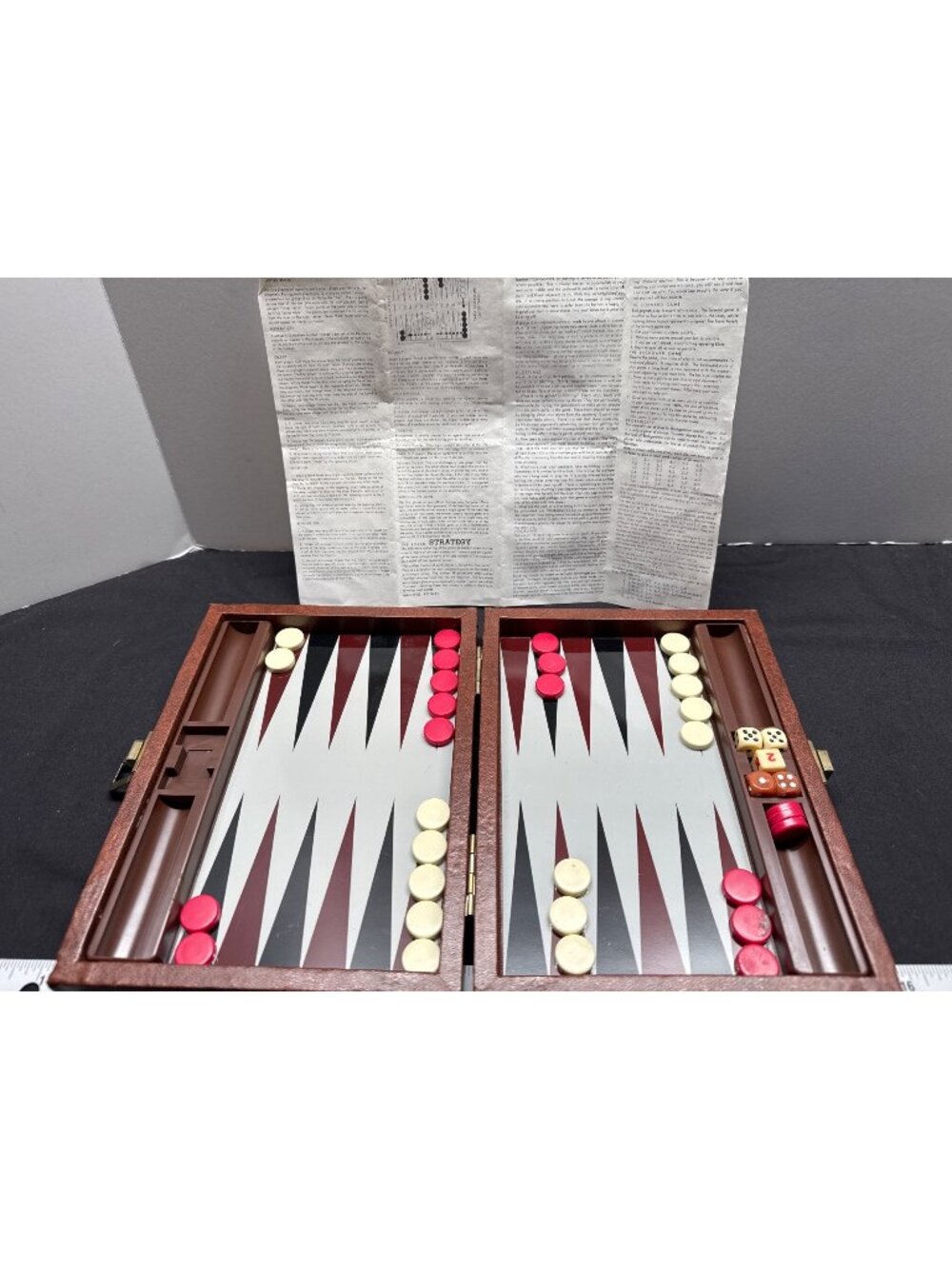 Vintage Portable Backgammon Set With Case & Instructions Red & Cream Checkers Co